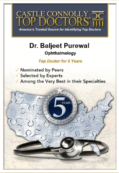 Castle Connolly Top Doctor for 5 Years Award 2021 for Dr. Baljeet K Purewal